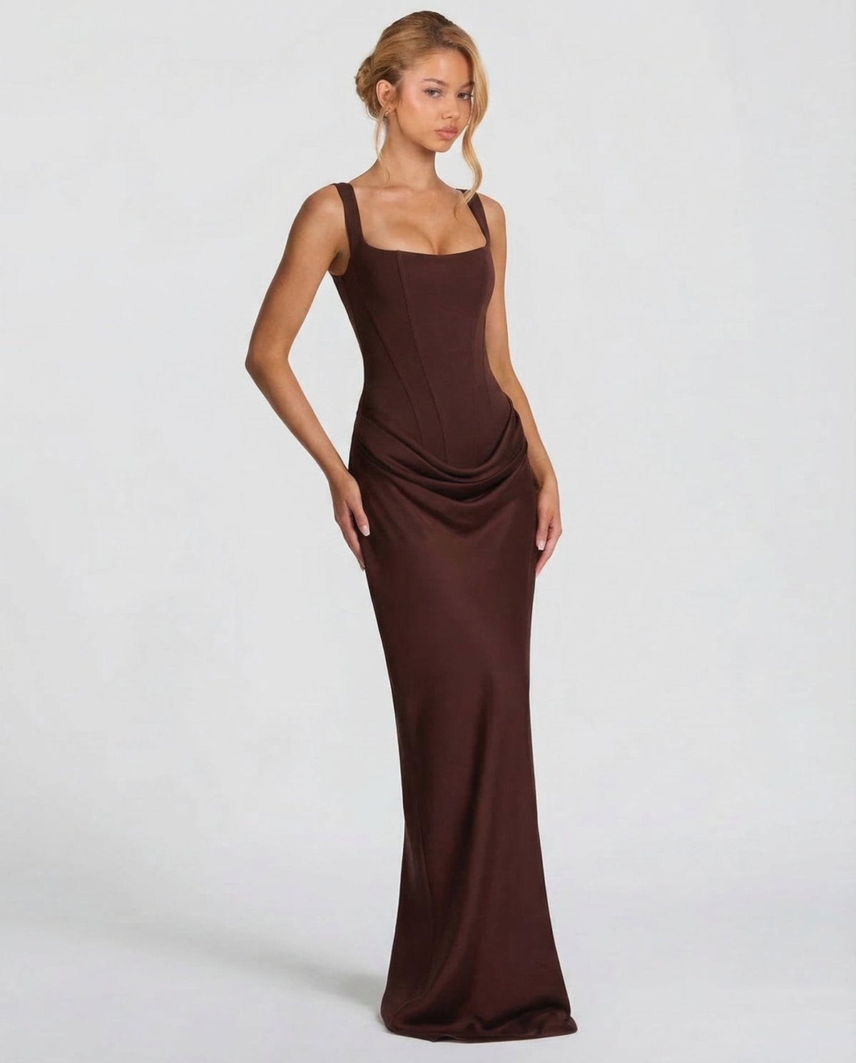 Draped Corset Maxi Dress for Women | Sleeveless Evening Occasion Style