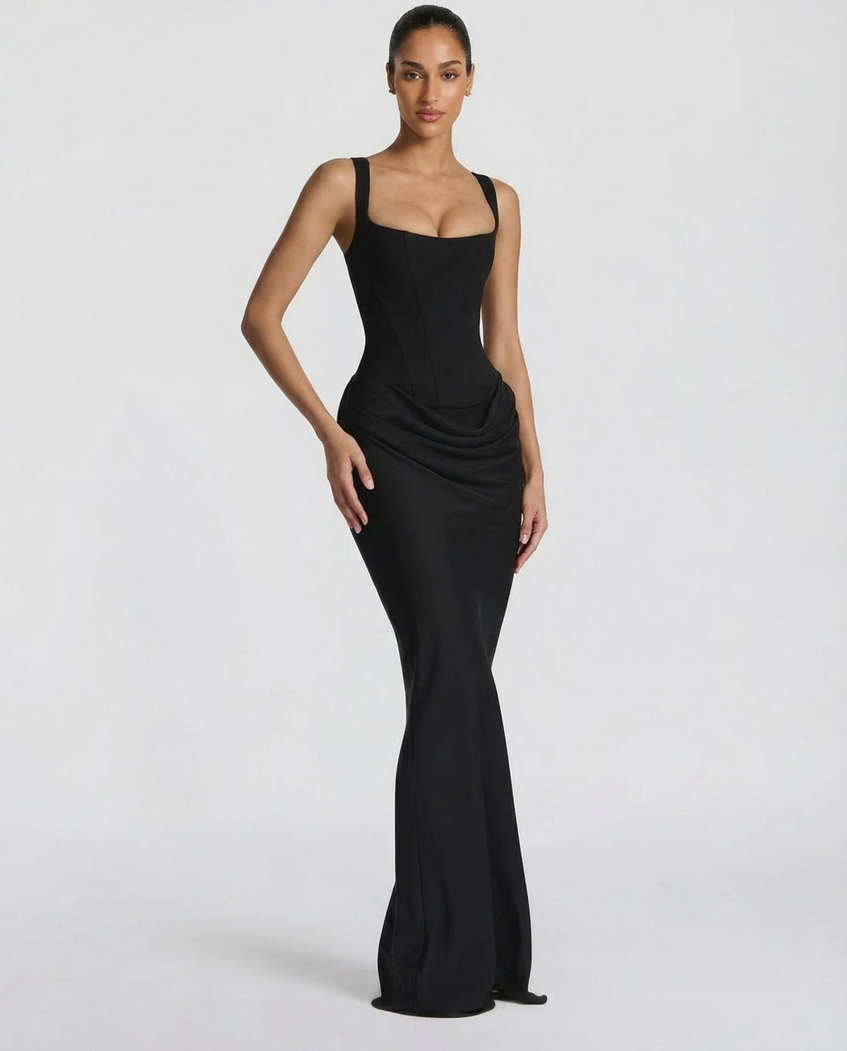 Draped Corset Maxi Dress for Women | Sleeveless Evening Occasion Style
