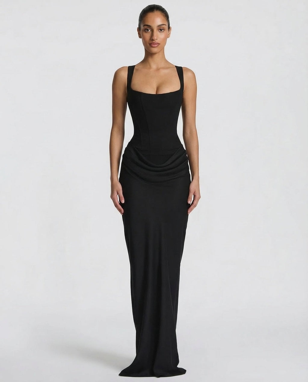 Draped Corset Maxi Dress for Women | Sleeveless Evening Occasion Style