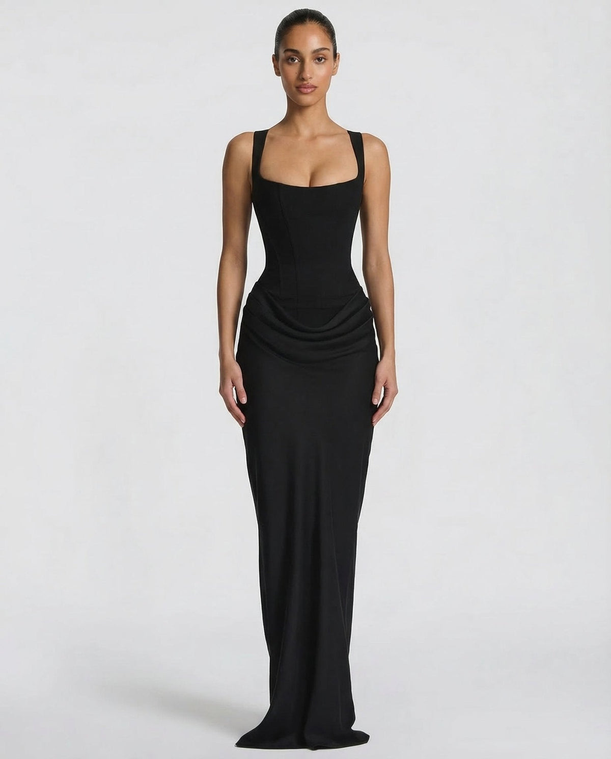 Draped Corset Maxi Dress for Women | Sleeveless Evening Occasion Style