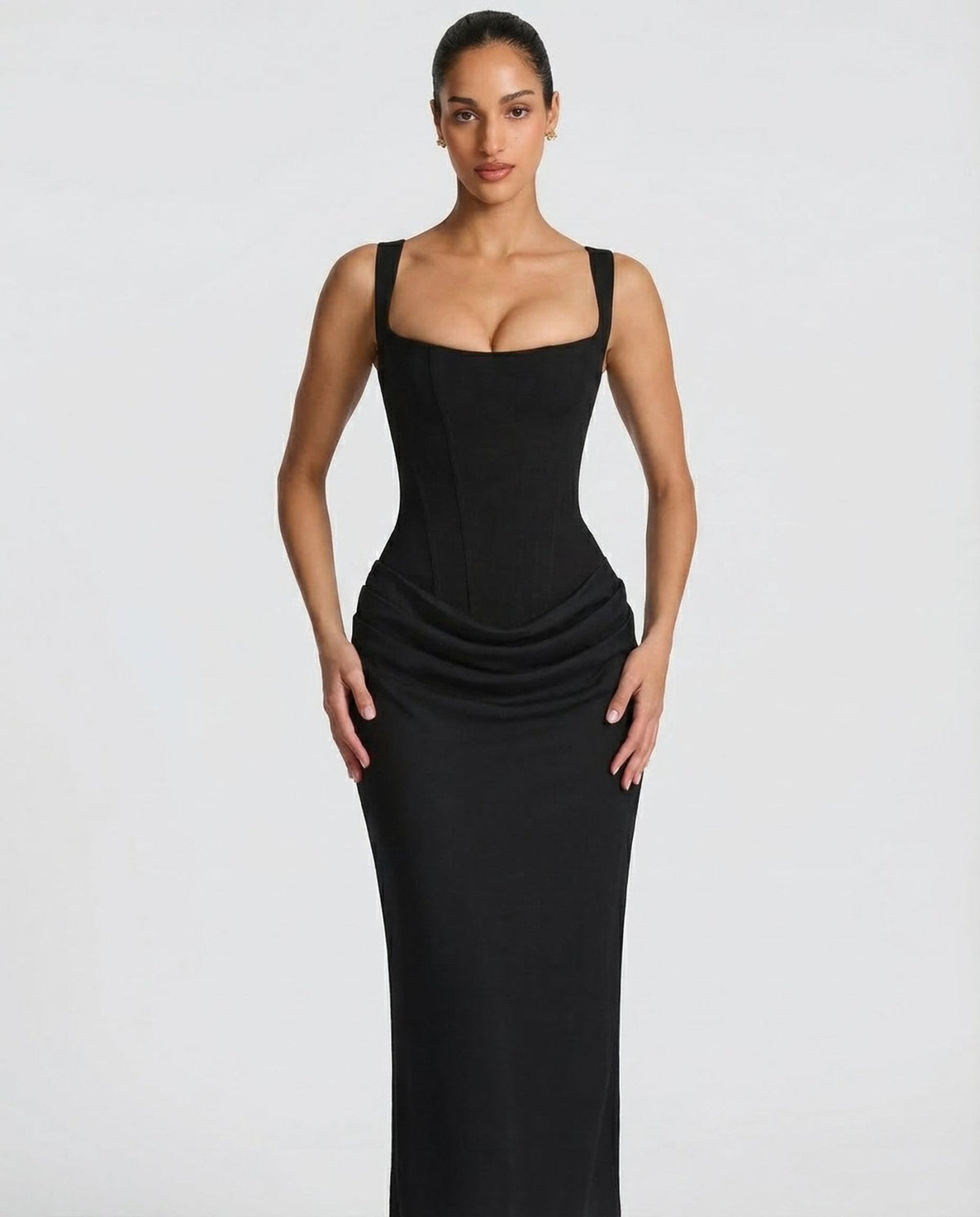 Draped Corset Maxi Dress for Women | Sleeveless Evening Occasion Style