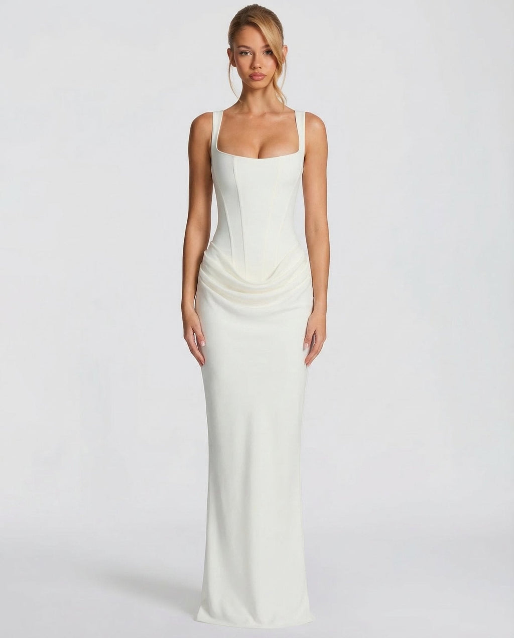 Draped Corset Maxi Dress for Women | Sleeveless Evening Occasion Style