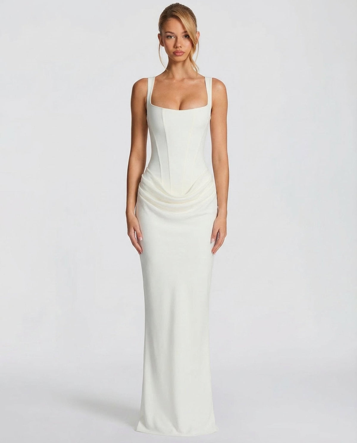 Draped Corset Maxi Dress for Women | Sleeveless Evening Occasion Style