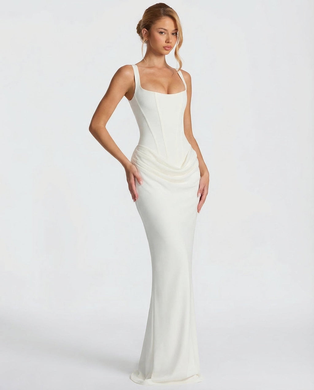 Draped Corset Maxi Dress for Women | Sleeveless Evening Occasion Style