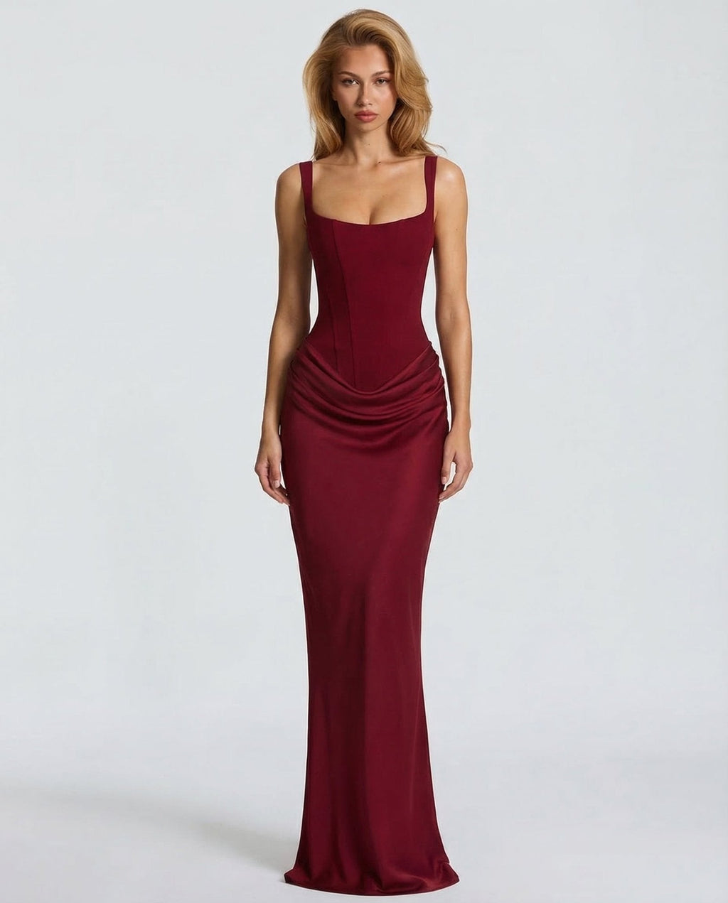 Draped Corset Maxi Dress for Women | Sleeveless Evening Occasion Style