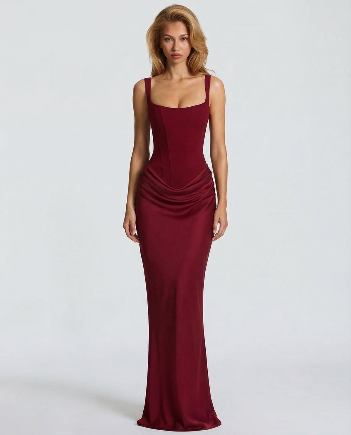 Draped Corset Maxi Dress for Women | Sleeveless Evening Occasion Style