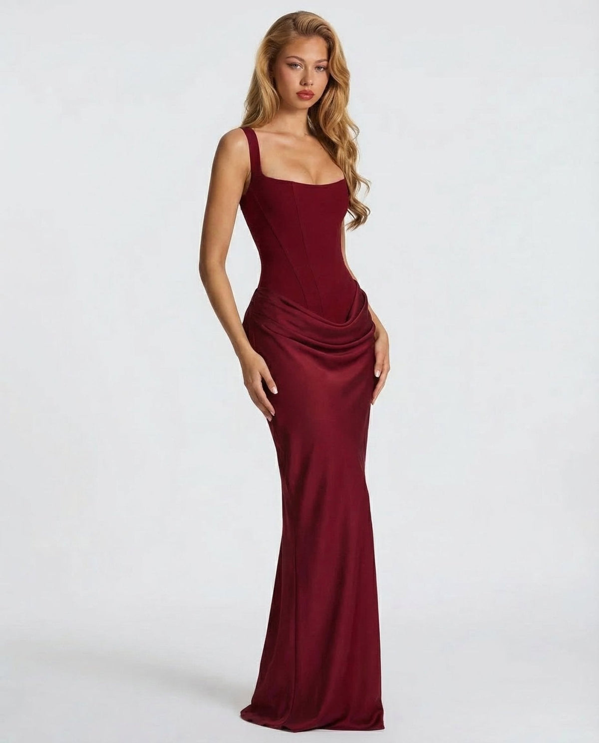 Draped Corset Maxi Dress for Women | Sleeveless Evening Occasion Style