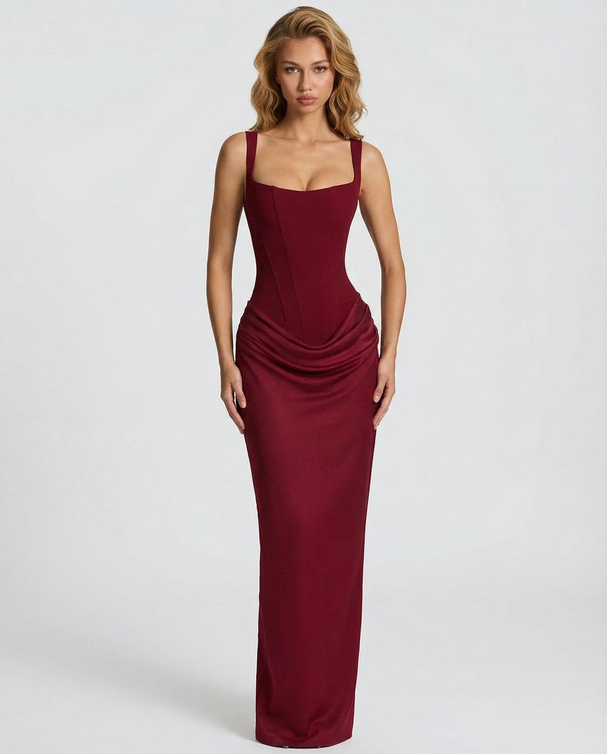 Draped Corset Maxi Dress for Women | Sleeveless Evening Occasion Style