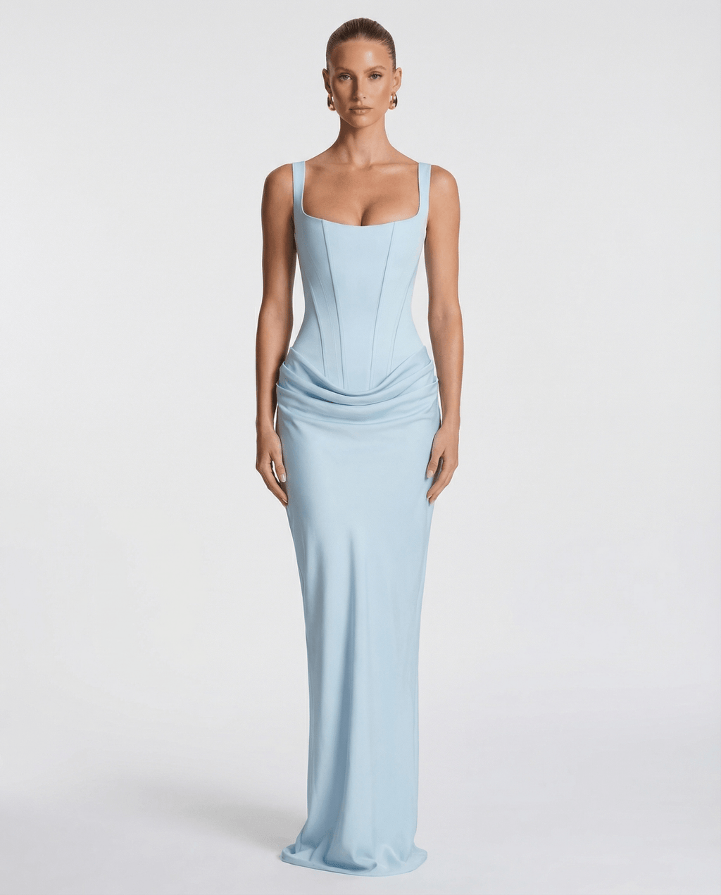 Draped Corset Maxi Dress for Women | Sleeveless Evening Occasion Style