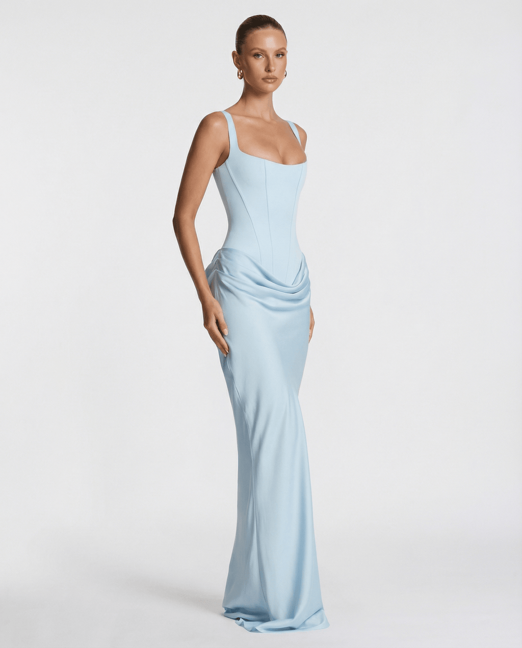 Draped Corset Maxi Dress for Women | Sleeveless Evening Occasion Style