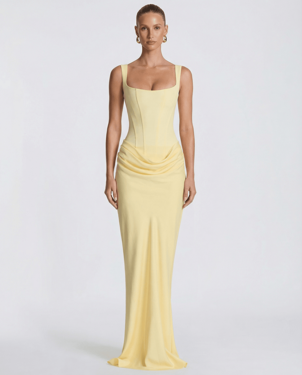Draped Corset Maxi Dress for Women | Sleeveless Evening Occasion Style