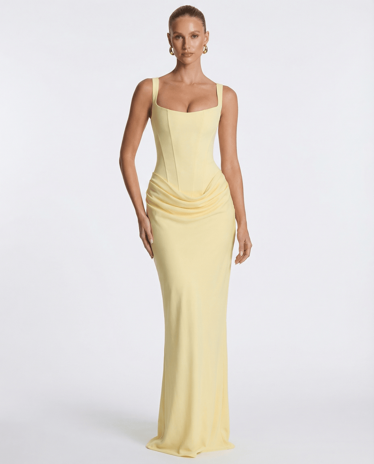 Draped Corset Maxi Dress for Women | Sleeveless Evening Occasion Style