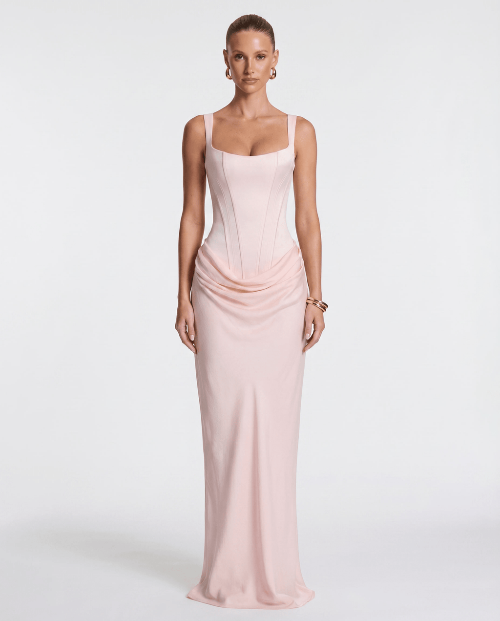 Draped Corset Maxi Dress for Women | Sleeveless Evening Occasion Style