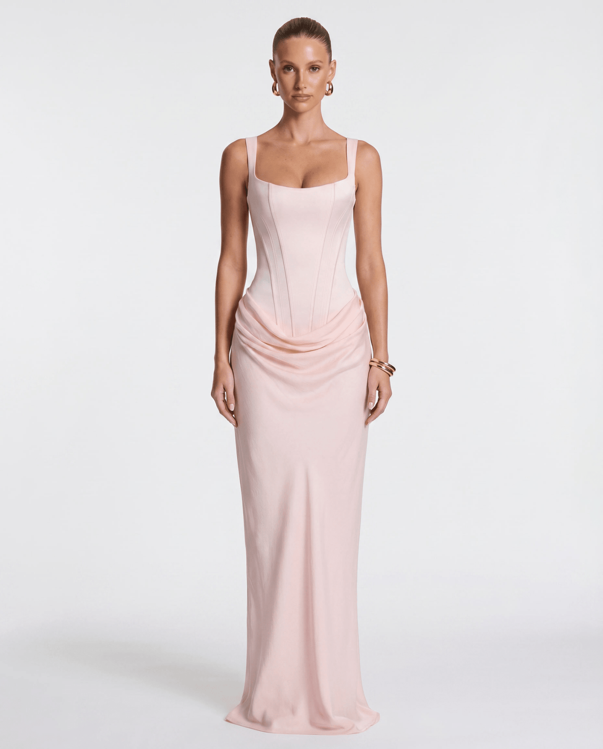 Draped Corset Maxi Dress for Women | Sleeveless Evening Occasion Style