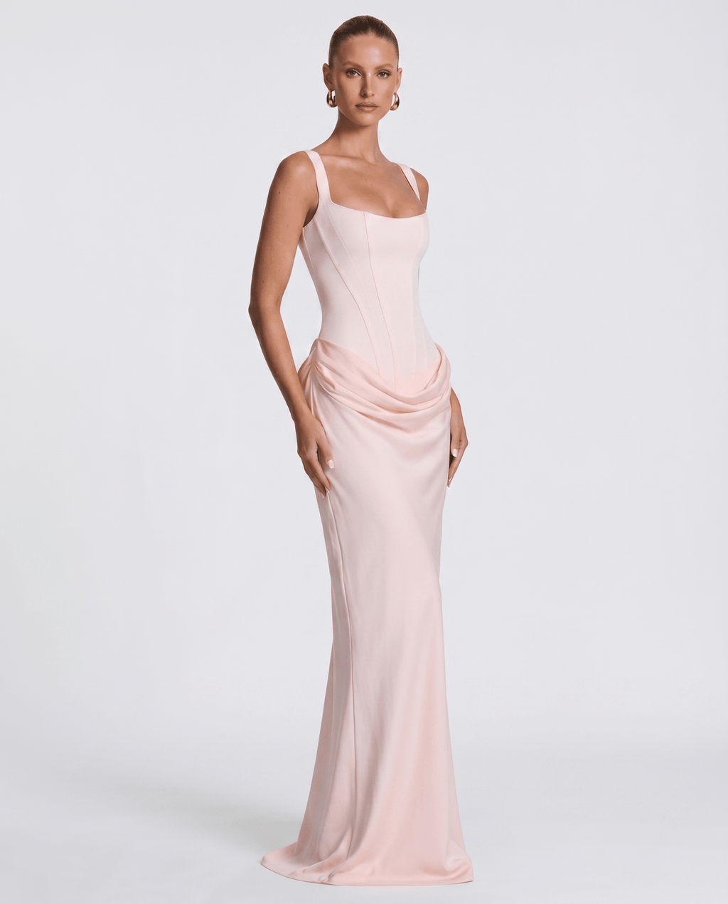 Draped Corset Maxi Dress for Women | Sleeveless Evening Occasion Style