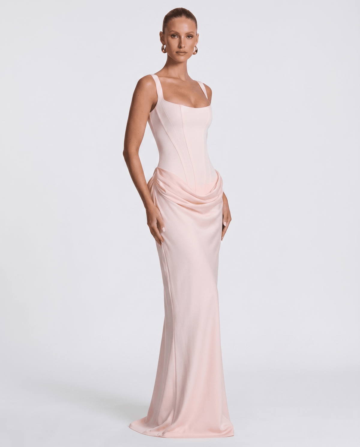 Draped Corset Maxi Dress for Women | Sleeveless Evening Occasion Style