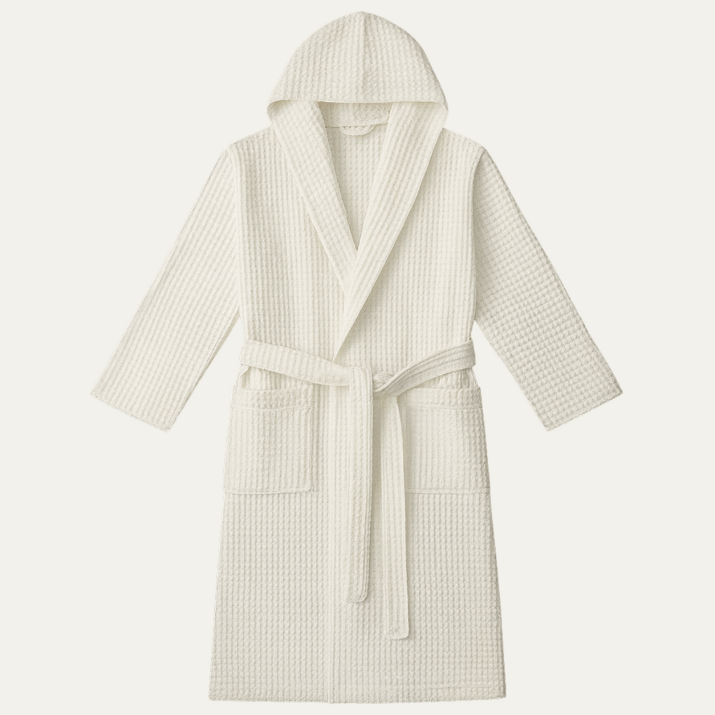 Cotton Waffle Weave Belted Bathrobe for Men | Lightweight Home Loungewear
