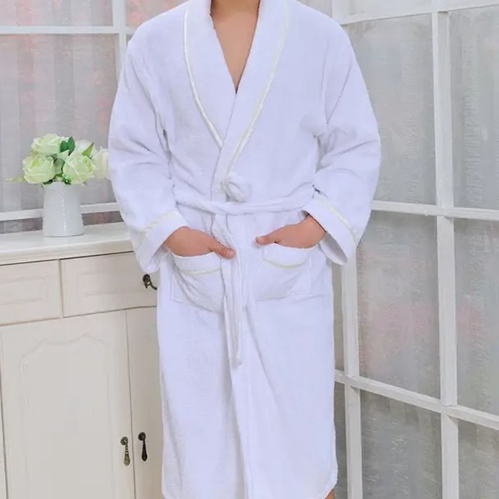 Cotton Waffle Weave Belted Bathrobe for Men | Lightweight Home Loungewear