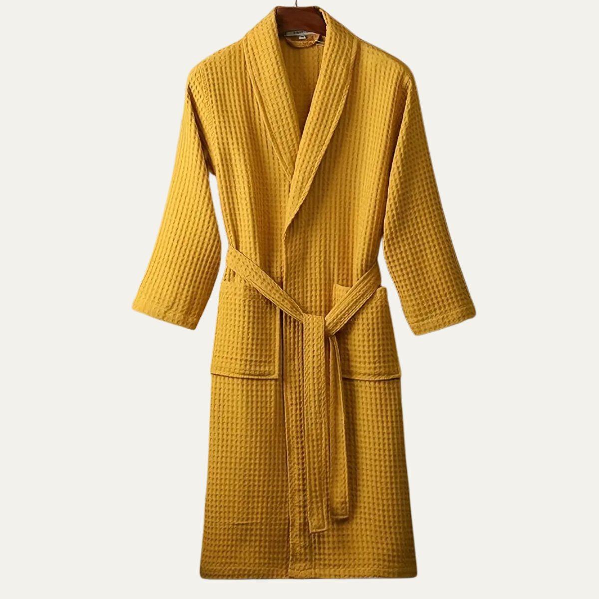 Cotton Waffle Weave Belted Bathrobe for Men | Lightweight Home Loungewear