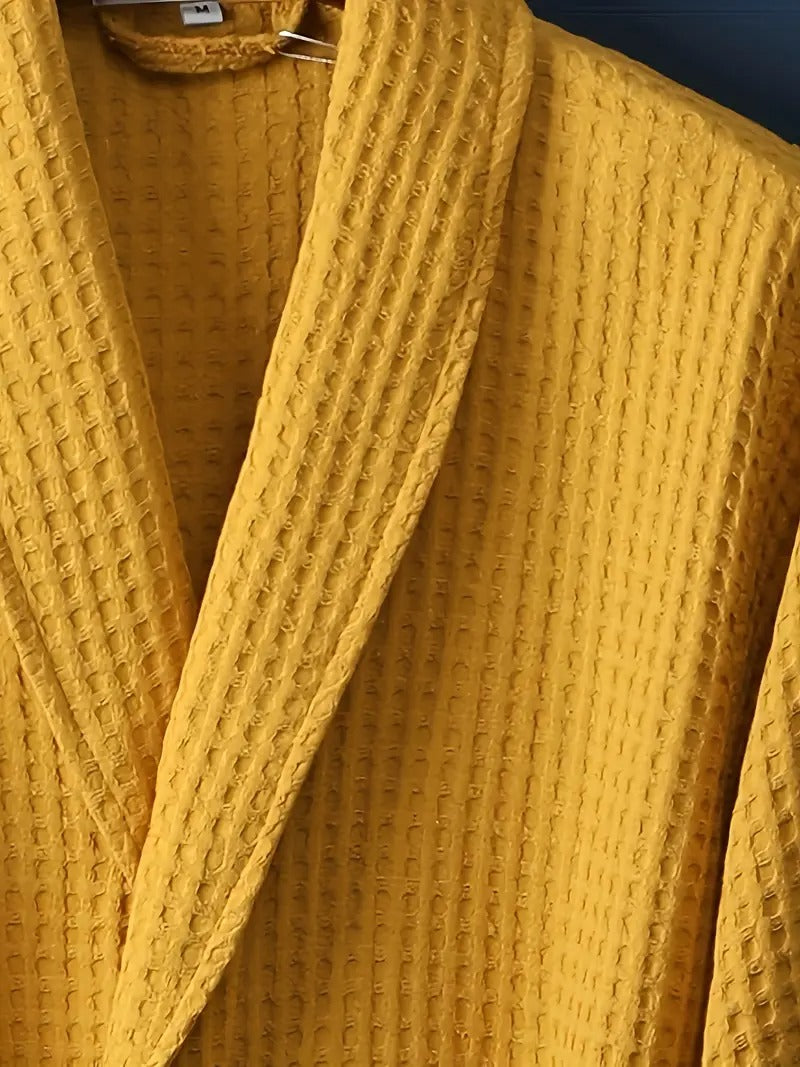 Cotton Waffle Weave Belted Bathrobe for Men | Lightweight Home Loungewear