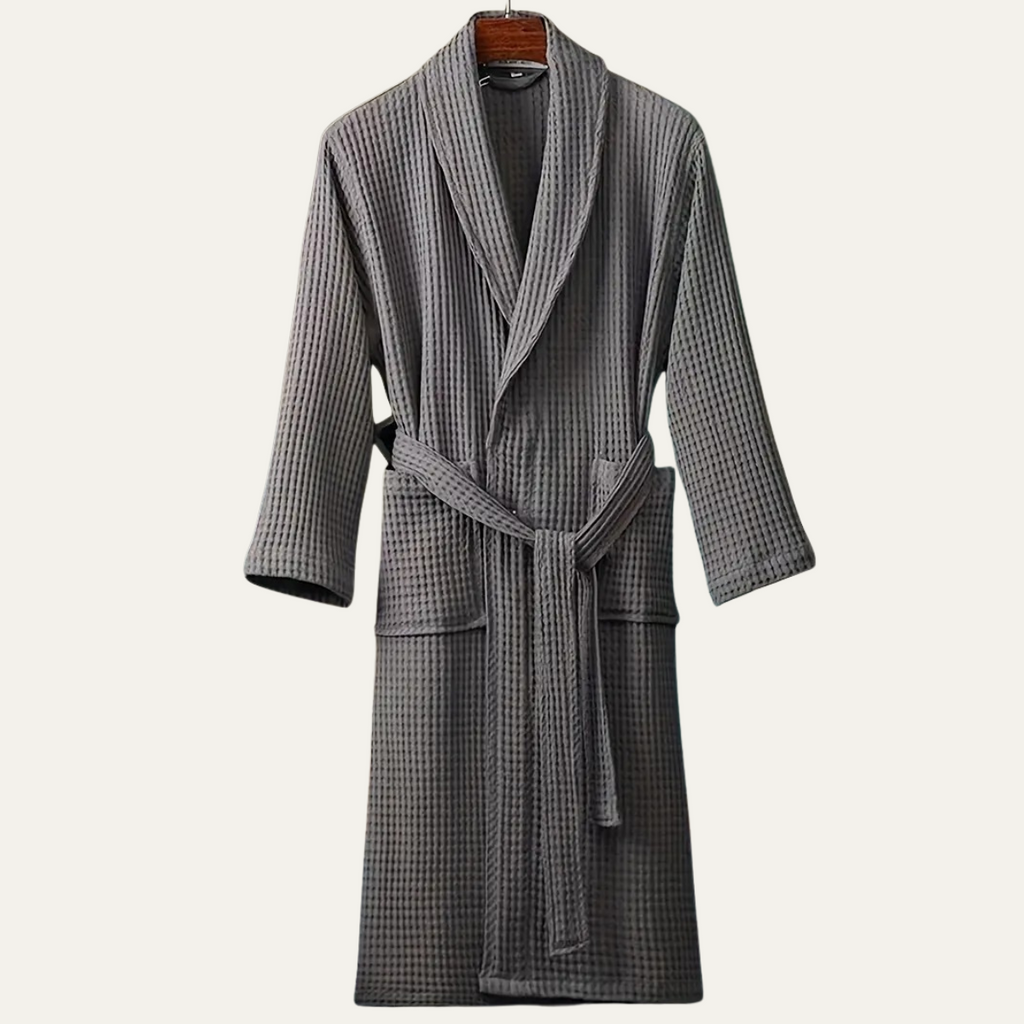 Cotton Waffle Weave Belted Bathrobe for Men | Lightweight Home Loungewear