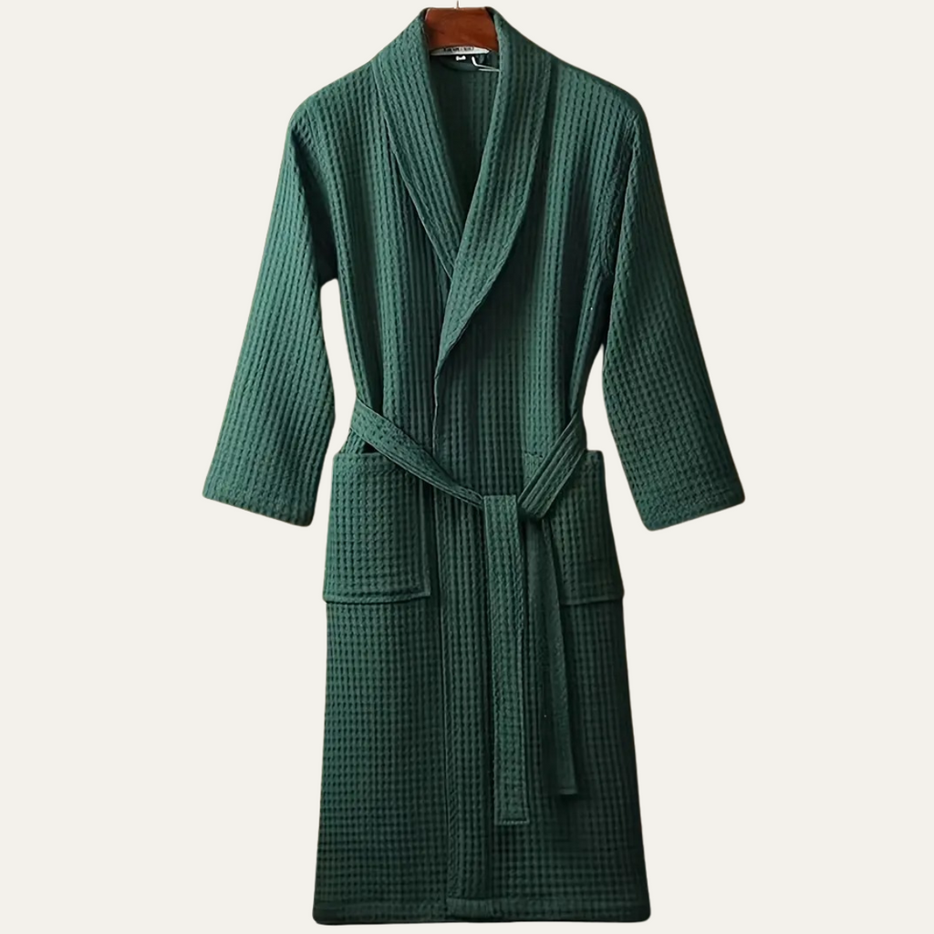 Cotton Waffle Weave Belted Bathrobe for Men | Lightweight Home Loungewear