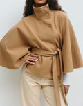 Wool Cape with Belt and Stand Collar Outerwear for Women | Cold Weather