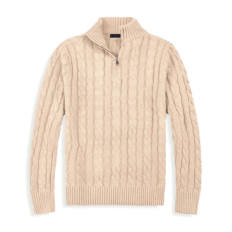 Men's Sweater | Half-Zip Design with High Collar and Ribbed Cuffs