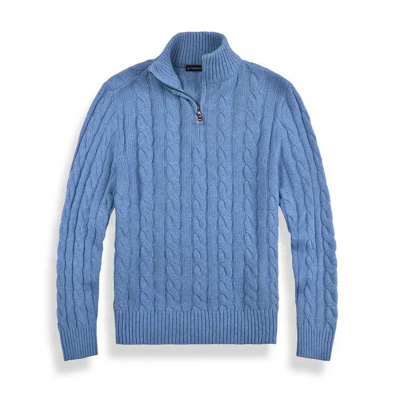 Men's Sweater | Half-Zip Design with High Collar and Ribbed Cuffs