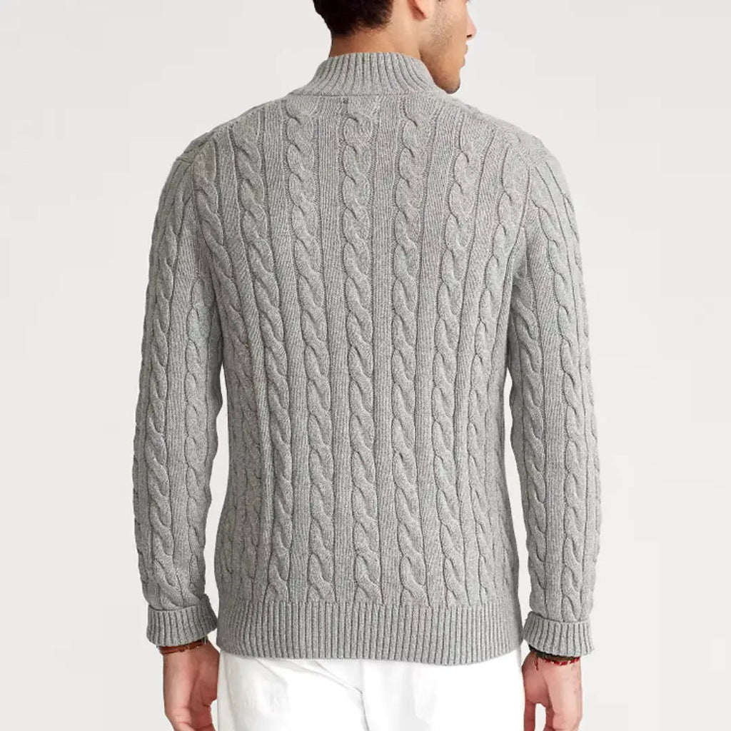 Men's Sweater | Half-Zip Design with High Collar and Ribbed Cuffs