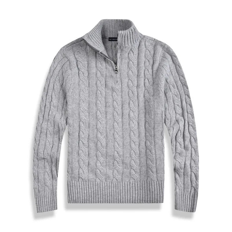 Men's Sweater | Half-Zip Design with High Collar and Ribbed Cuffs