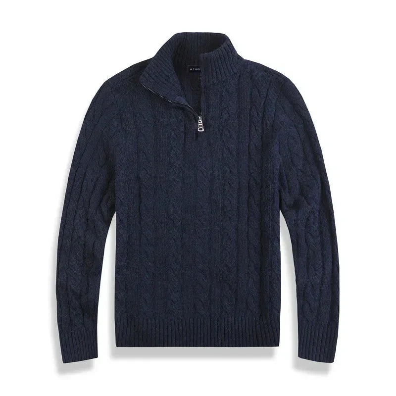 Men's Sweater | Half-Zip Design with High Collar and Ribbed Cuffs