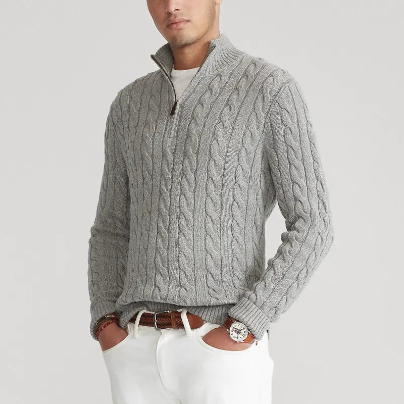 Men's Sweater | Half-Zip Design with High Collar and Ribbed Cuffs