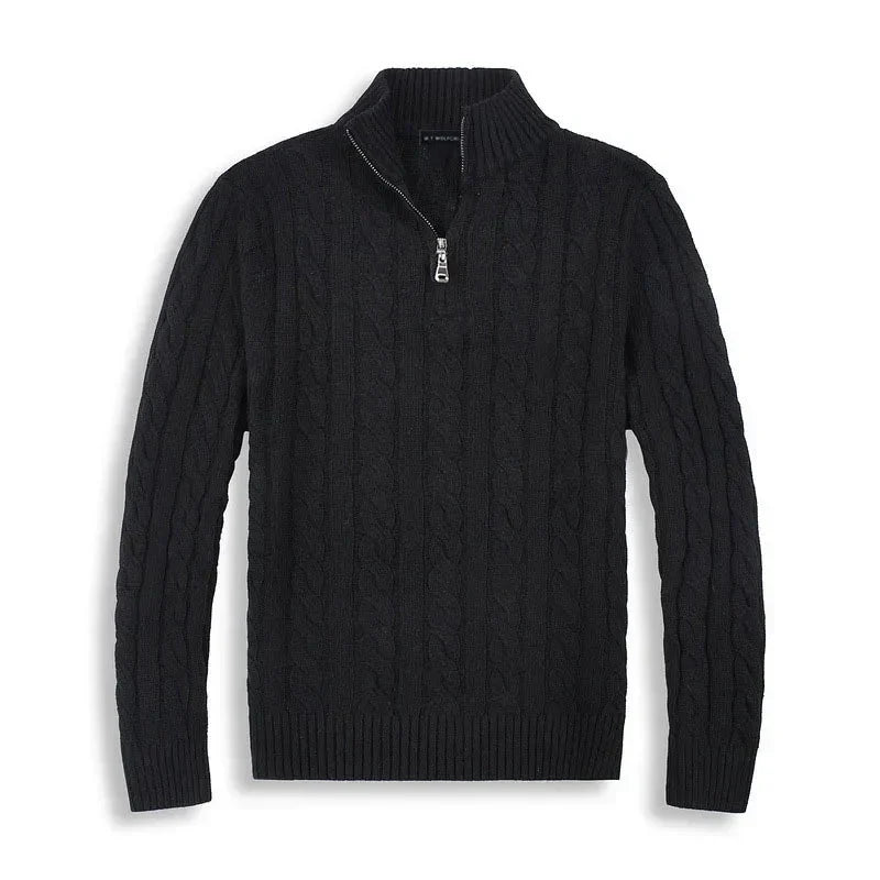 Men's Sweater | Half-Zip Design with High Collar and Ribbed Cuffs