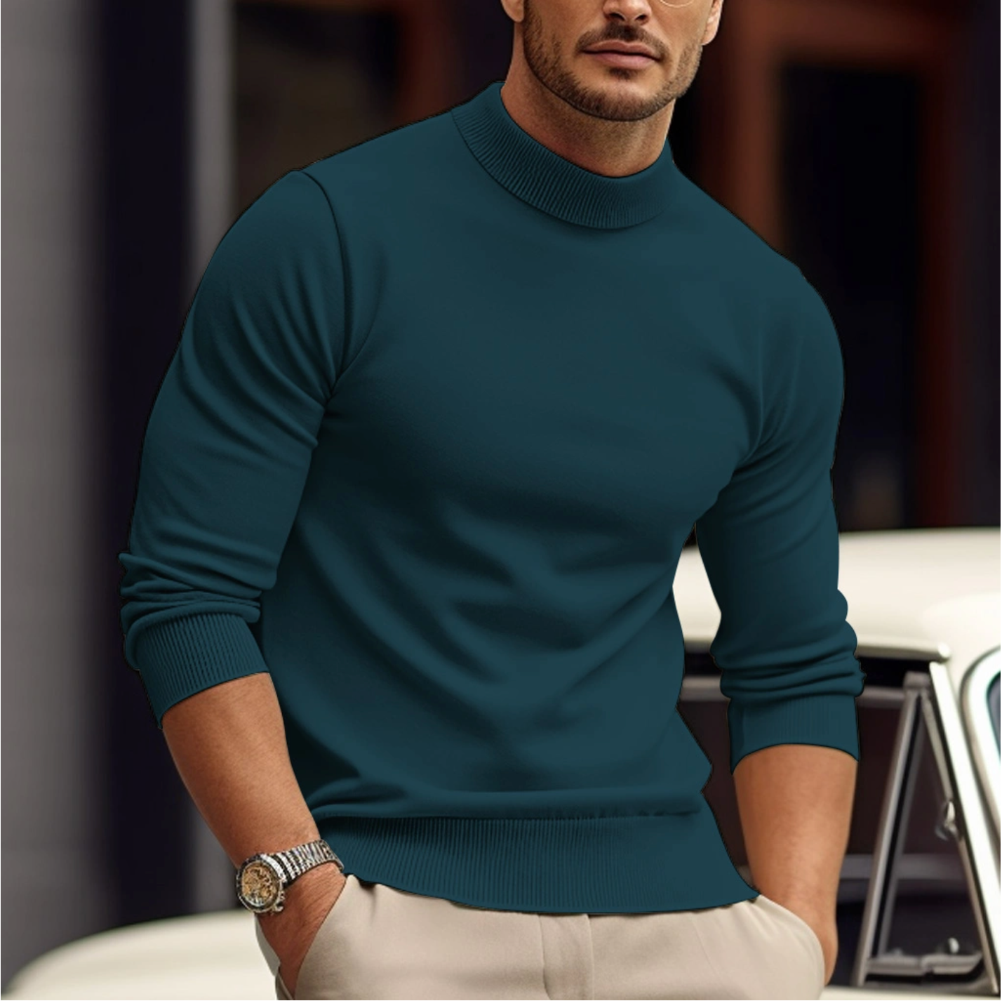 Men's Sweater | Turtleneck Fitted Cut Long Sleeve Design
