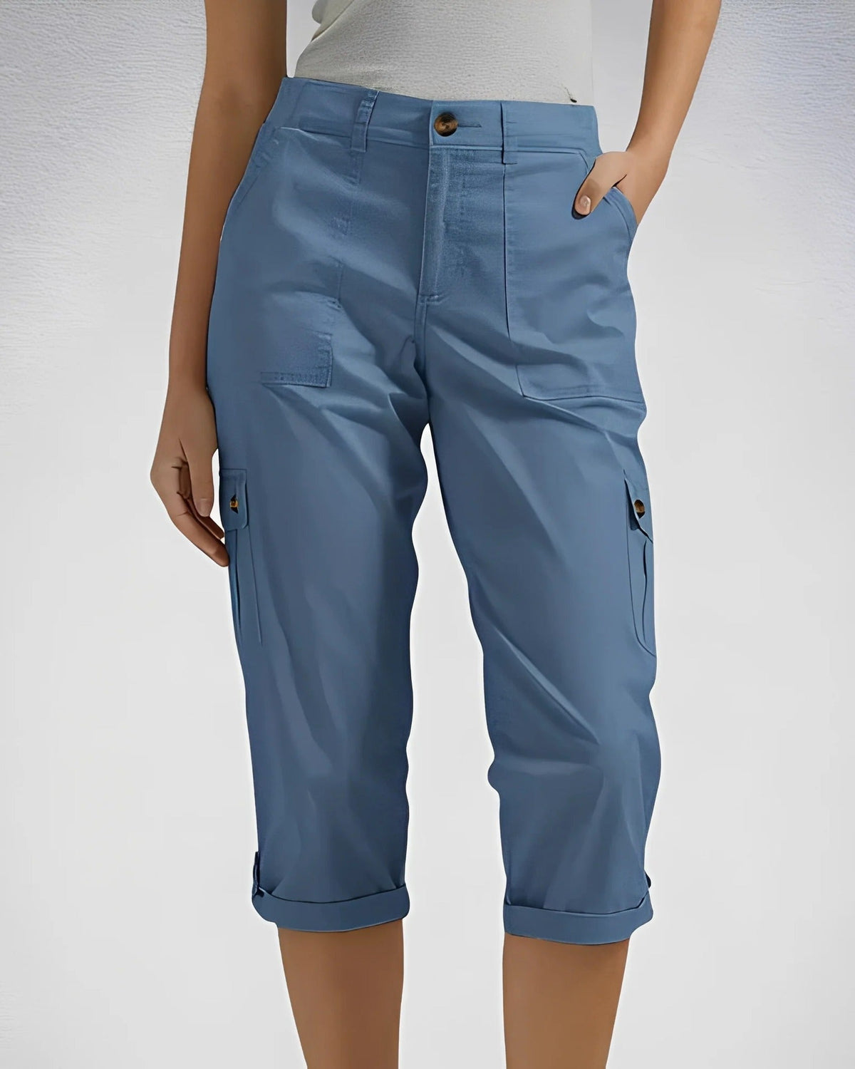High Waist Straight Leg Cargo Pants with Adjustable Hem for Women