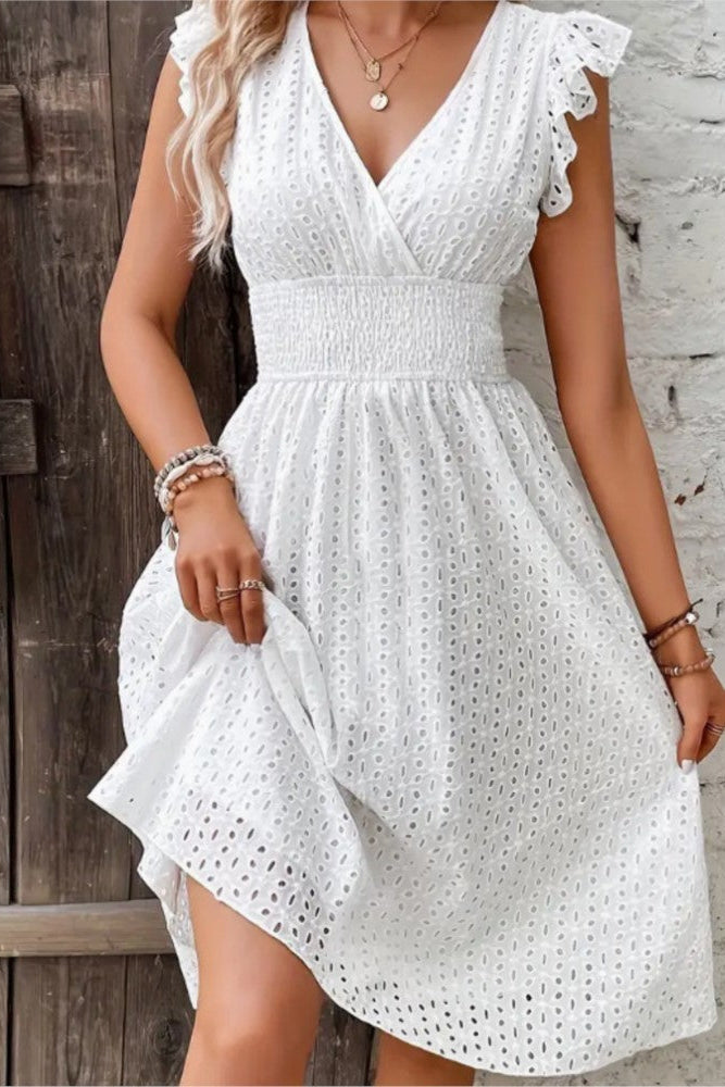 White Jacquard Strapless Fitted Midi Dress for Women | Spring Event Wear