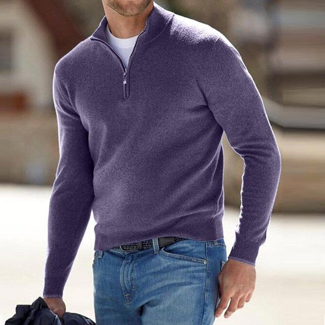 Slim Fit Zip Up V Neck Pullover Sweater for Men