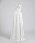 Satin Slit Maxi Dress with Ruched Neckline for Women | Evening Party Wear