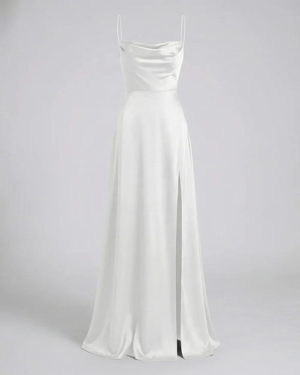 Satin Slit Maxi Dress with Ruched Neckline for Women | Evening Party Wear