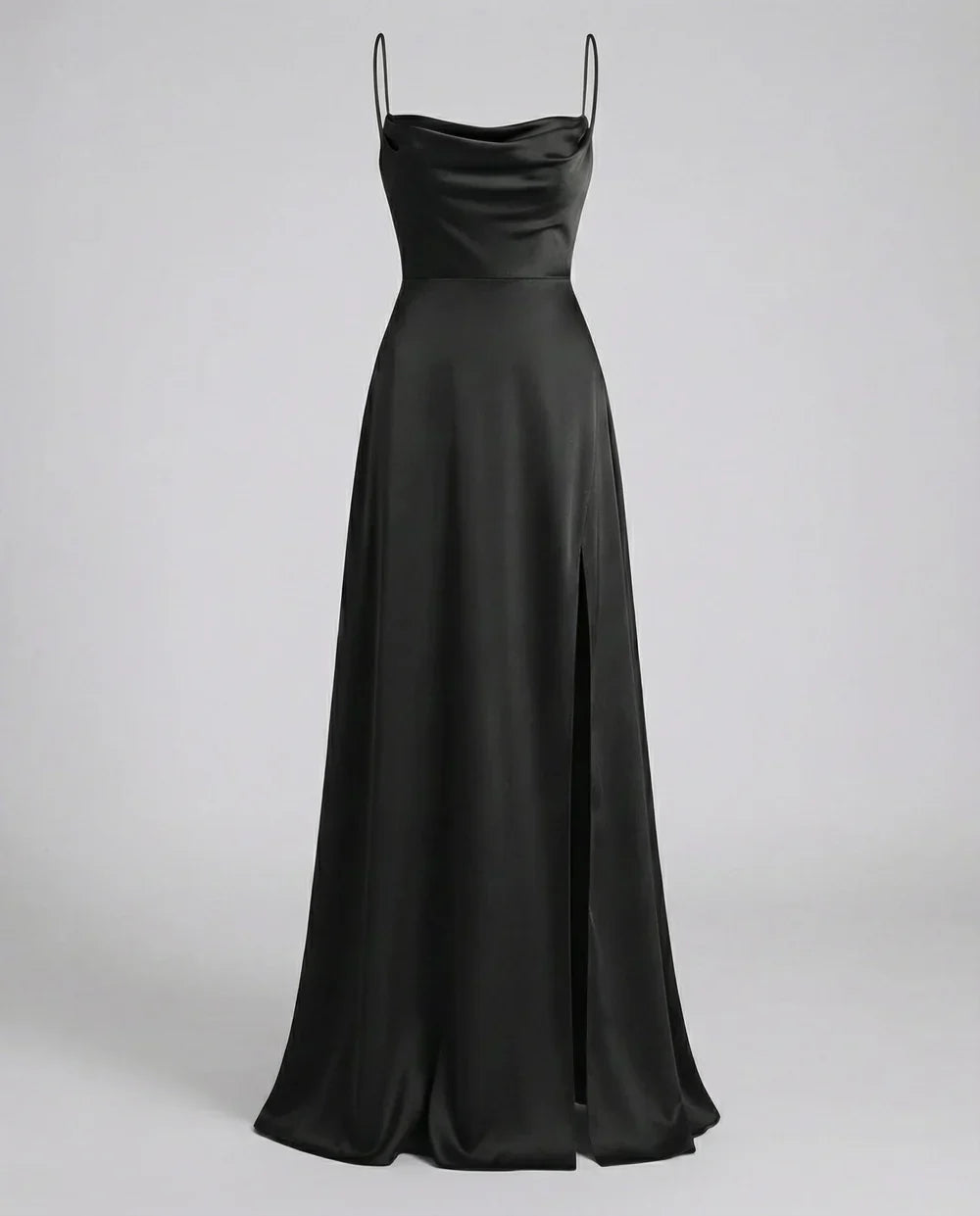 Satin Slit Maxi Dress with Ruched Neckline for Women | Evening Party Wear