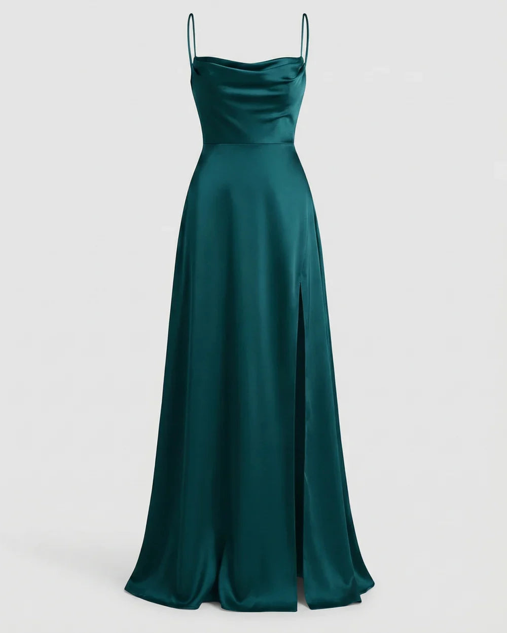 Satin Slit Maxi Dress with Ruched Neckline for Women | Evening Party Wear