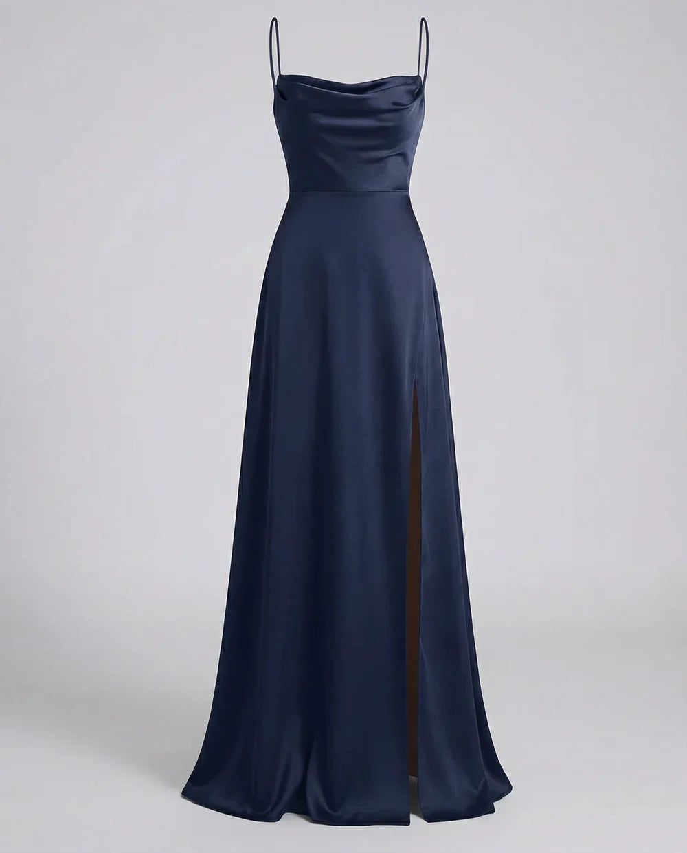 Satin Slit Maxi Dress with Ruched Neckline for Women | Evening Party Wear