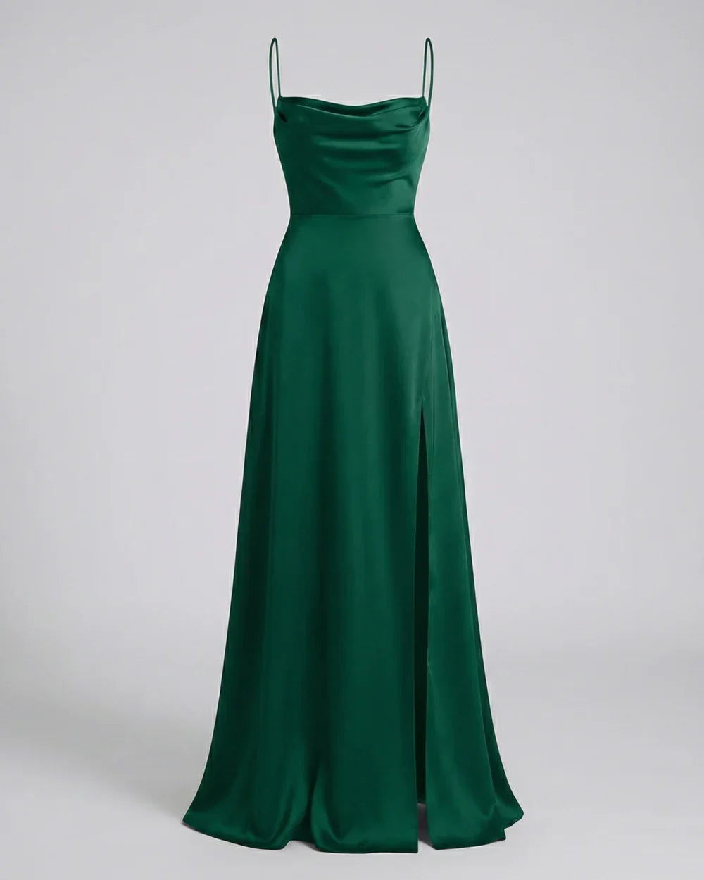 Satin Slit Maxi Dress with Ruched Neckline for Women | Evening Party Wear