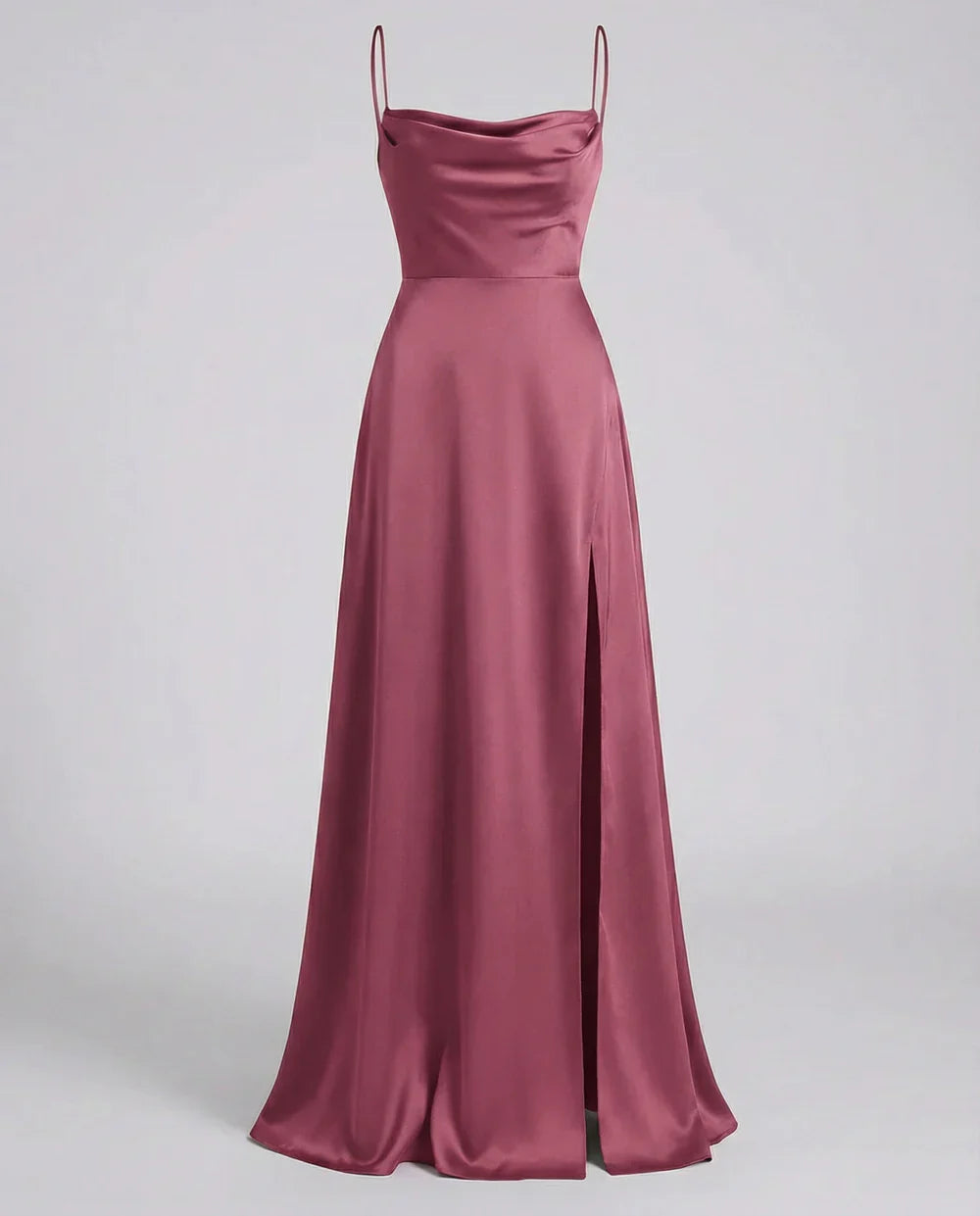 Satin Slit Maxi Dress with Ruched Neckline for Women | Evening Party Wear