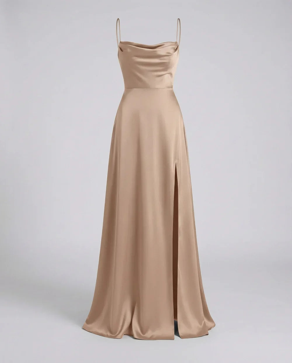 Satin Slit Maxi Dress with Ruched Neckline for Women | Evening Party Wear
