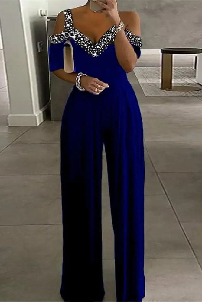 Sparkle Rhinestone High Waist Jumpsuit for Women | Evening Party