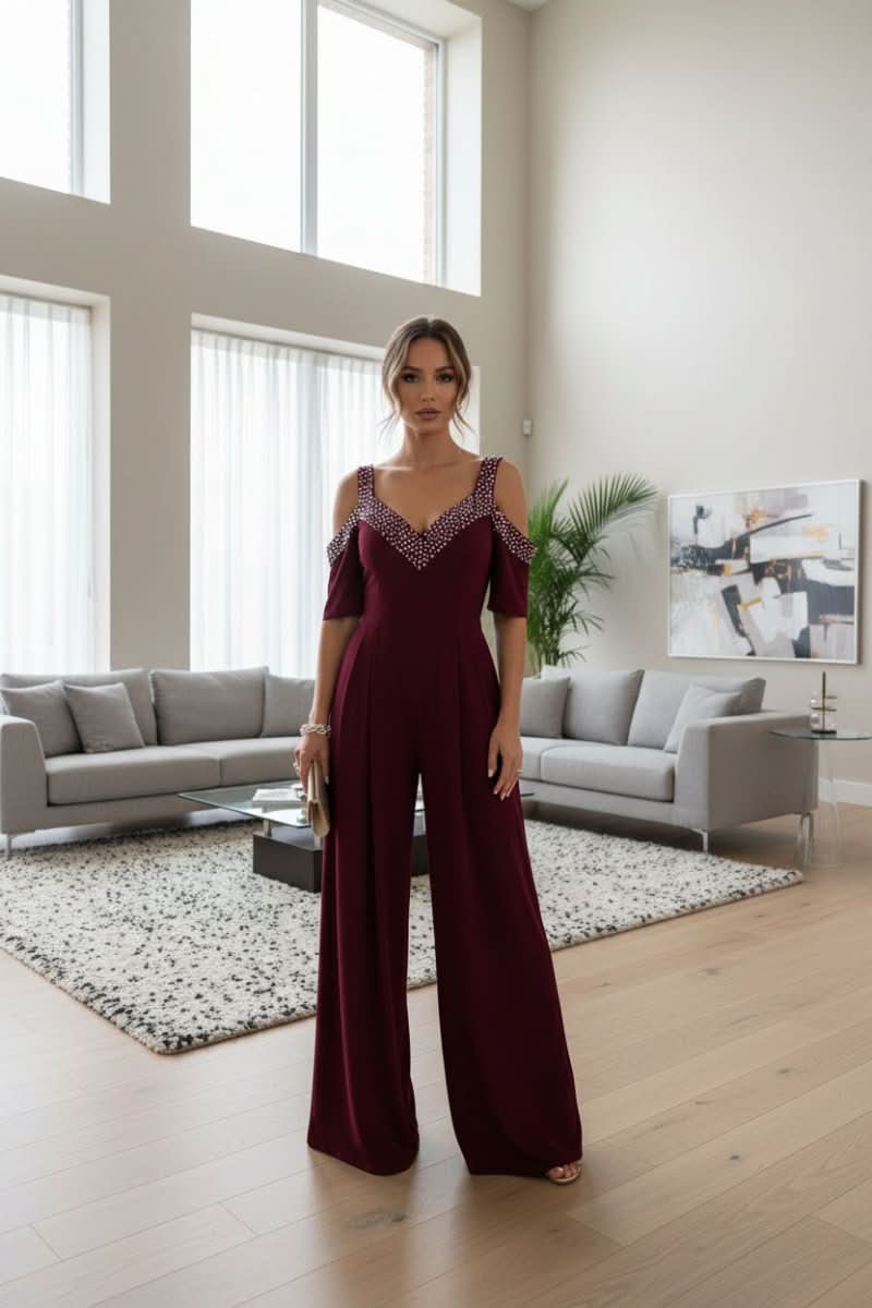 Sparkle Rhinestone High Waist Jumpsuit for Women | Evening Party