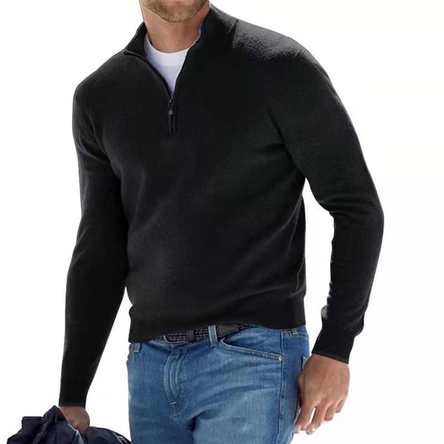 Slim Fit Zip Up V Neck Pullover Sweater for Men