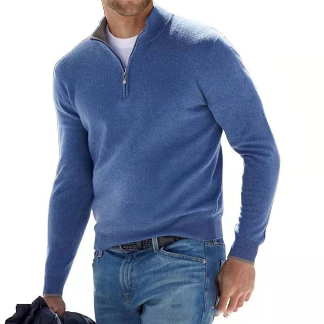 Slim Fit Zip Up V Neck Pullover Sweater for Men